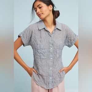 Anthropologie Cloth & Stone Zoe super soft stripe buttondown cap sleeve